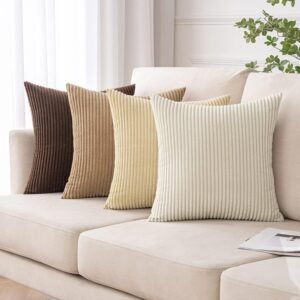Housses de Coussin en Velours Côtelé Carrées Décoratives Douces